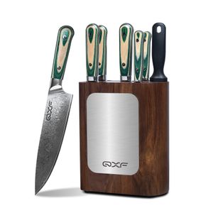 Professional 7 Pcs 67 Layer Damascus Steel Kitchen Knife Set Ultra Sharp Pakkawood Handle Chef Knife Set with Wooden Knife Stand