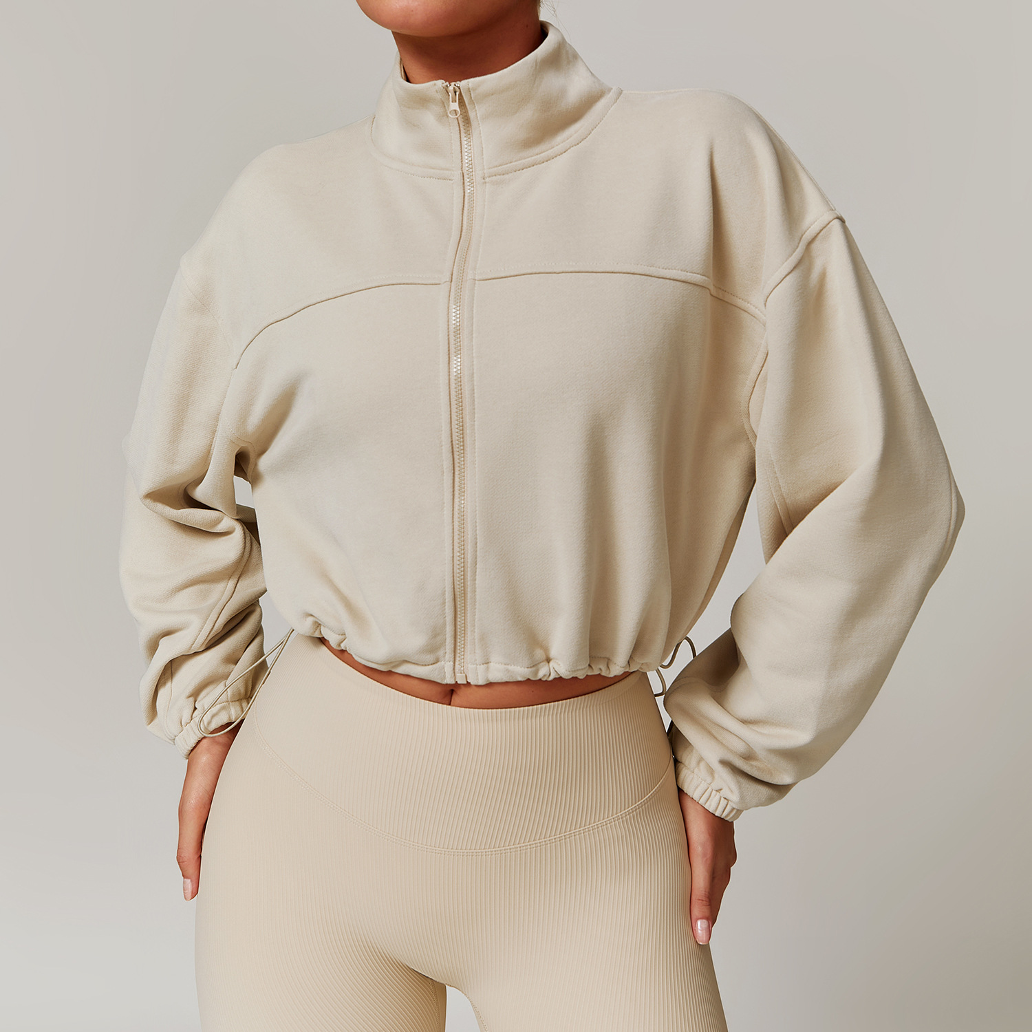 G TOP Autumn and winter outerwear warm sports jacket casual loose stand collar cardigan running fitness sweater jacket