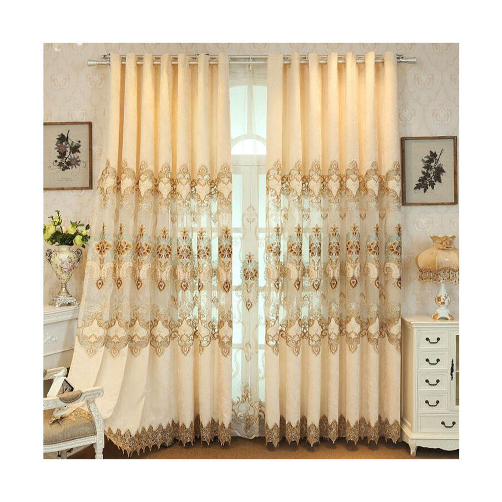 Zhuji Jinrui Knitting Textile Co., Ltd. Luxury European style living room high-grade hollow chenille water-soluble embroidery flowers house living room curtain