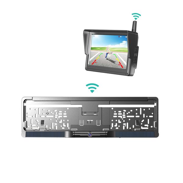 Stretchable DIY Solar power wireless EU license plate Car Rear Camera Rearview Backup Camera monitor system