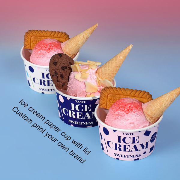 Paper Ice Cream Cups 4oz 5oz 6oz 7oz 8oz 12 oz Customized Disposable Soft Ice Cream Cup Yogurt Paper Cup With Lids And Spoon
