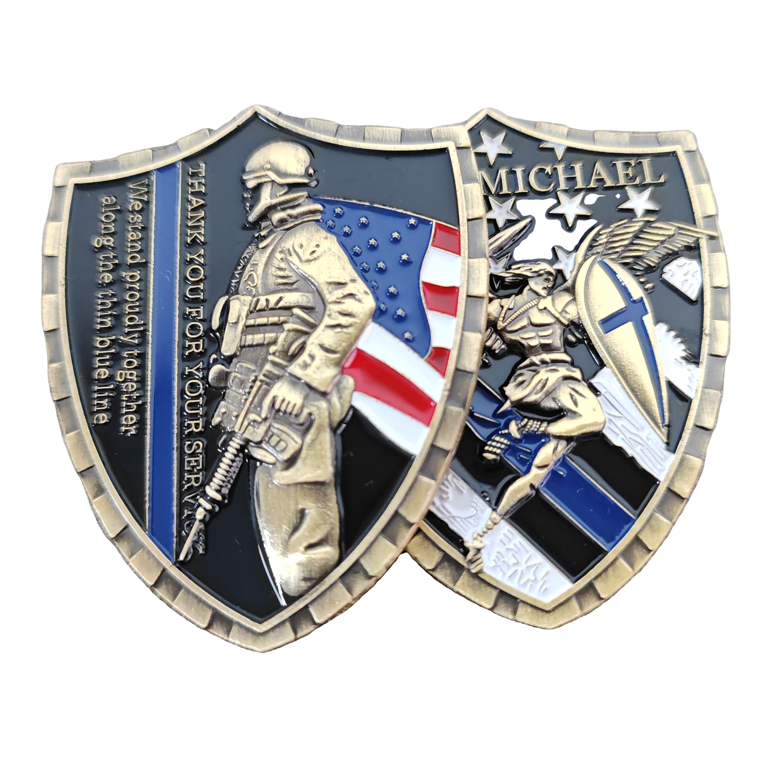 Pingyang Yiyang Crafts Factory Creative Double-Sided Three-Dimensional Relief Metal Craft Badges Unusual Shield for Collection or Gift Painted Challenge Coin