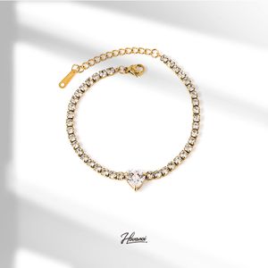 HOVANCI Women's Wide Stainless Steel Bracelet In Bulk 18k Gold Plated Heart Wedding Tennis Zircon Chain Link Bracelets