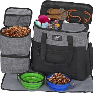 WOLT Pet Travel Bag Kit for Dog Carrier 2 Food Containers 2 Collapsible Bowls 1 Placemat Organizer for Pet Supplies Essentials