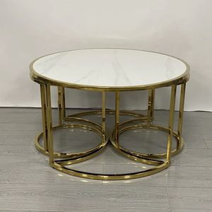 Best Selling Nesting Coffee Table Gold plating  base Sintered Stone top for Living Room sofa