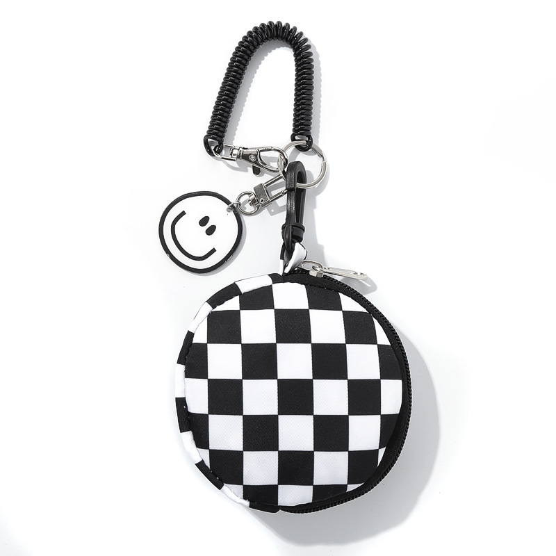 Checkerboard earphone bag Key bag black and white check mini cute pocket coin purse