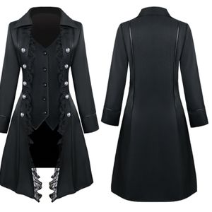 Women Medieval Dress Steampunk Pirate Cosplay Costumes Lace Trim Single Breast Jacket Coat Victorian Gothic Clothing Halloween