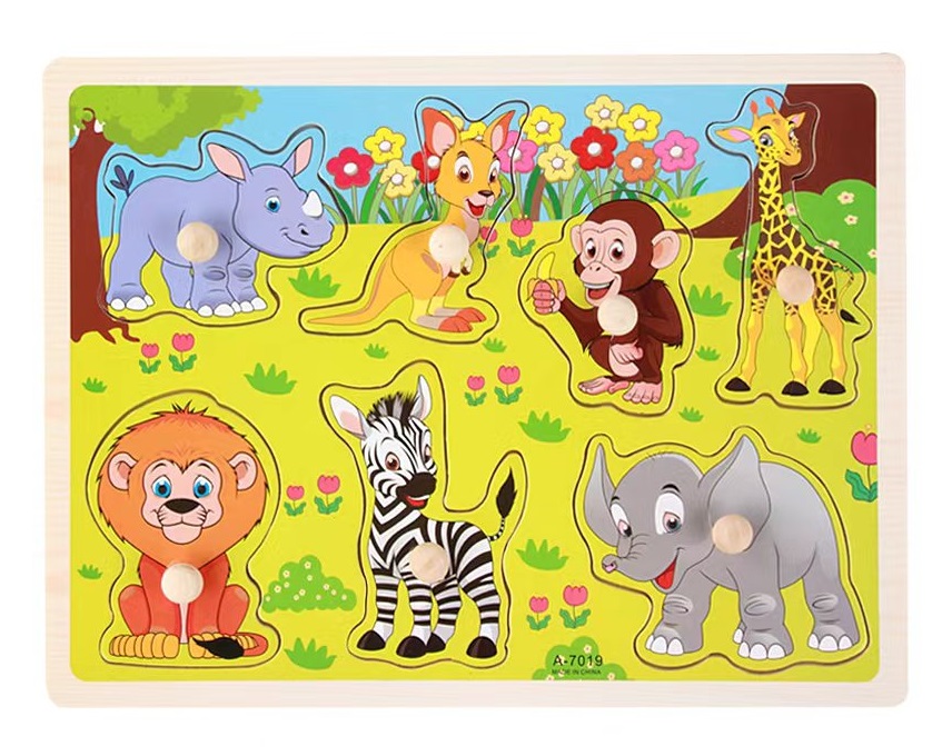 Wholesale Custom Children Cartoon Animal Wood Toddler Puzzles Educational Learning Toys Wooden Puzzle Toys