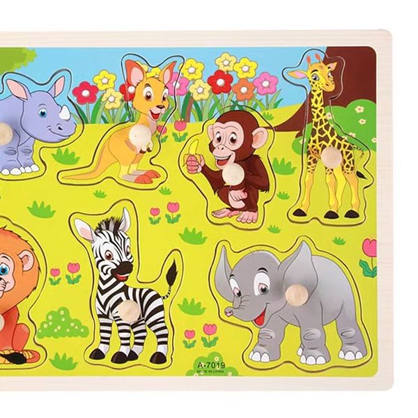 Wholesale Custom Children Cartoon Animal Wood Toddler Puzzles Educational Learning Toys Wooden Puzzle Toys