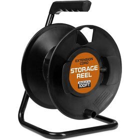 Black Portable Cable Reel Holds Up to 100 Ft of Electrical Cord, Hose, or Rope Extension Cord Storage Reel with Metal Stand
