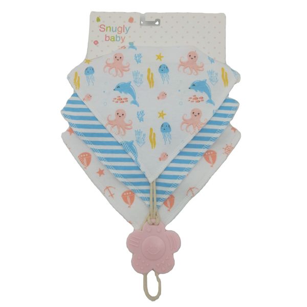Baby bandana bib with snuggle teether and soother newborn and infant baby used absorbent baby bibs cotton polyester fabric