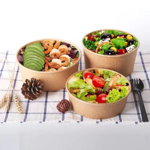 Kraft Paper Bowl Disposable Salad Bowl Fast Food Container Box Noodle Packing Box Takeaway Fruit Box