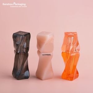 Empty unique liptint cube container square fully transparent lip gloss tube tube with custom brush