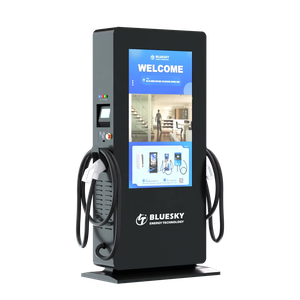 Bluesky  ev charger 55 inch  advertising screen With OCPP1.6J App control RFID card payment 22kw Type 2 tethered type dual guns