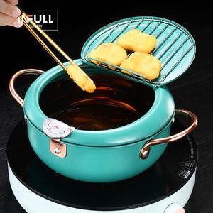 Thermometer and Lid 304 Stainless Steel Kitchen Tempura Fryer Pan Fryer Without Oil Frying Pan Fryer