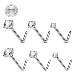 G23 Solid Titanium Nose Rings Studs Nose Rings L-shaped Round Shaped Sparkling CZ Nostril Piercing Jewelry for Women and Men