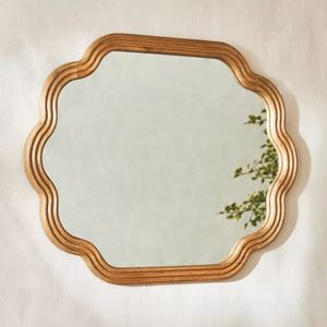 Wholesale customized irregular FSC natural wood pine wood wall decoration makeup mirror