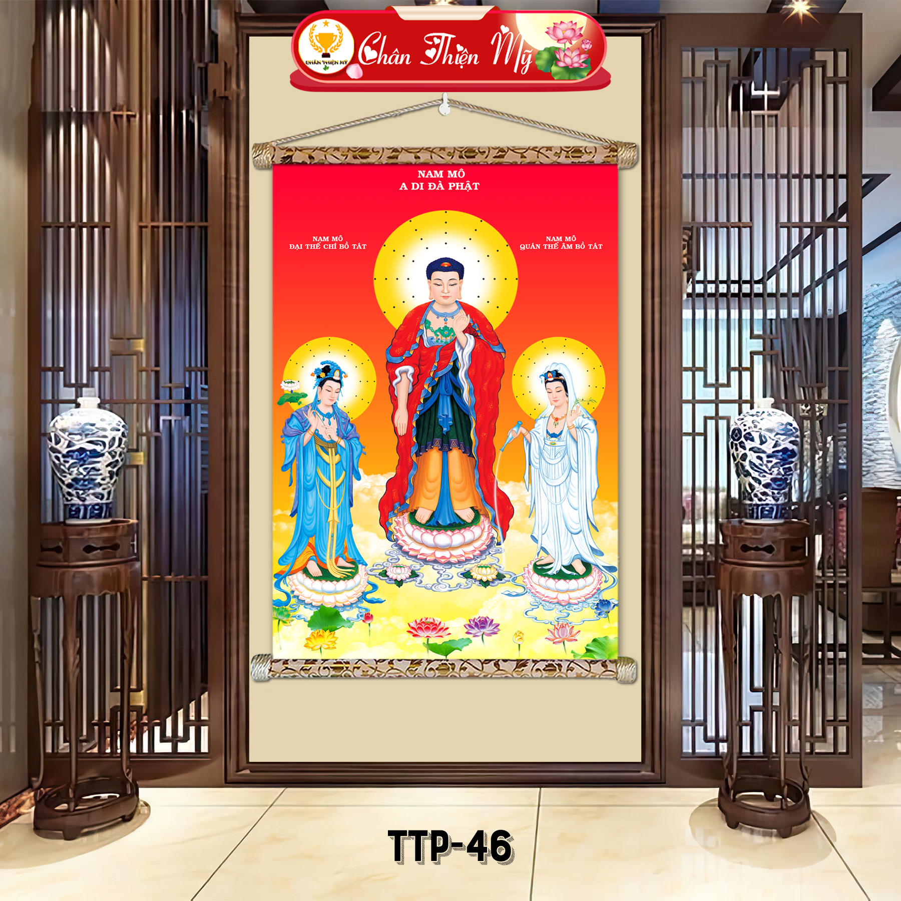 CHAN THIEN MY BUSINESS HOUSEHOLD Buddhist art wall painting printed in oil ink and wooden frame