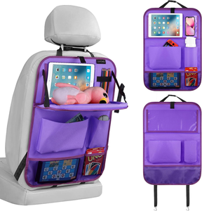 QEEPEI Purple Luxury Kick Mats Durable Polyester Car Organizer Back Seat Storage Box Tablet Holder Kids Hanging Protection