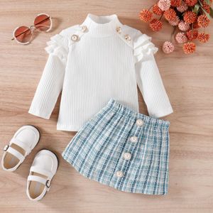 High Quality 1-3 Years Of Age Spring Autumn Long-sleeved Plaid Design Girls Kids Two Piece Clothing Sets