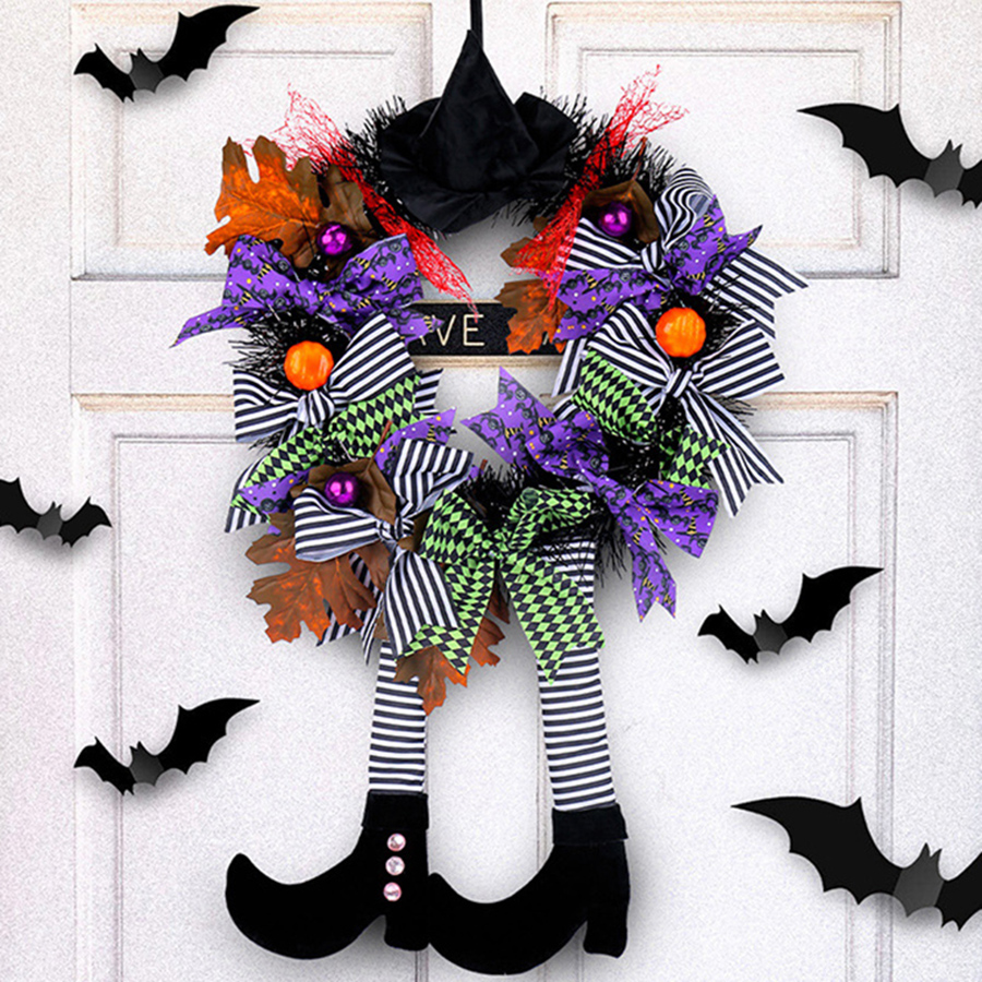 Fengzhi Factory Halloween decoration garland pendant Ghost Festival Party simulation rattan ring black rose door hanging ring
