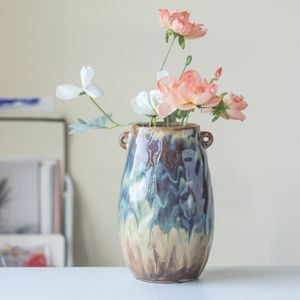 Retro Chinese Flow Glaze Flower Vase Traditional Fambe Vase Interior Tabletop Decoration Ceramic Art Craft Vase For Home Decor