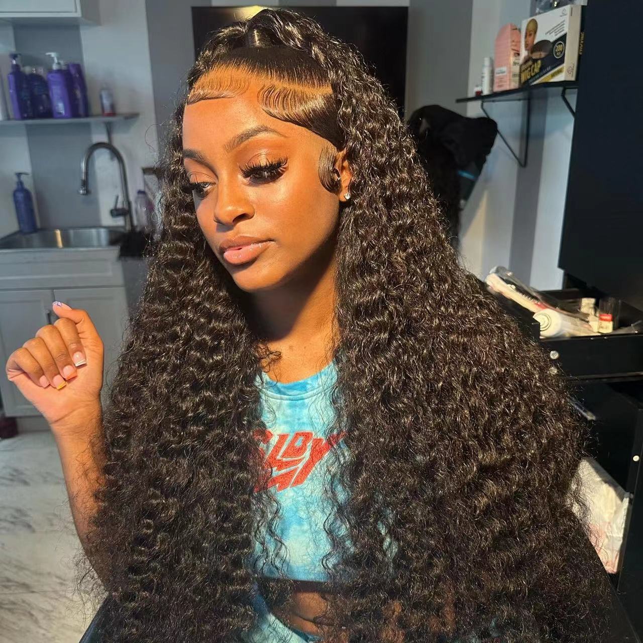LTHAIR 180% 200% Pre Plucked Bleached Knot Hair Wigs Human Hair Glueles HD Lace 13x4 Front Wig Virgin Raw Hair Curly Water Wave
