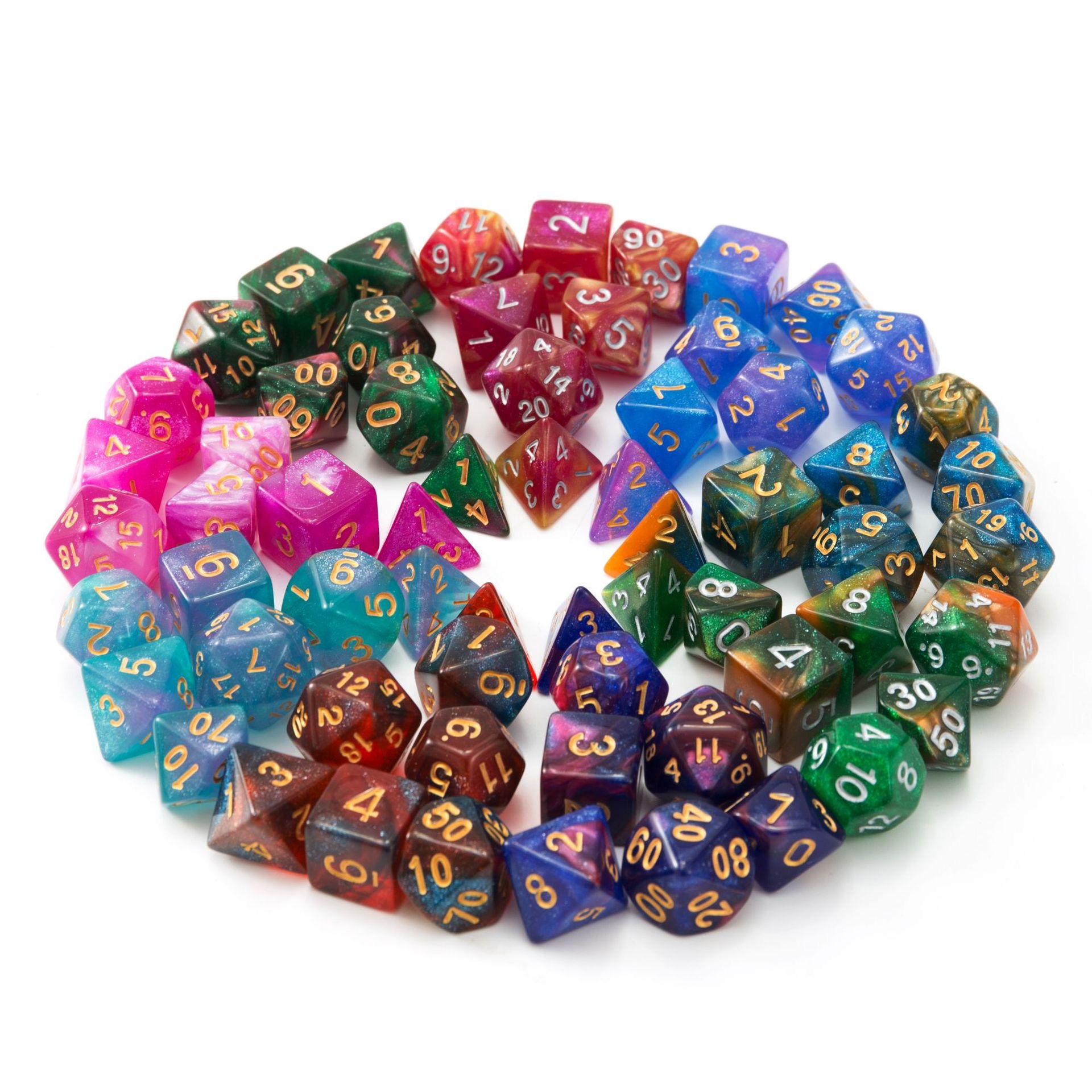 Yuyao Junjia Plastic Products Co., Ltd. hot sale starry double colors bling bling acrylic DND dice set D4 D6 D8 D10 D12 D20