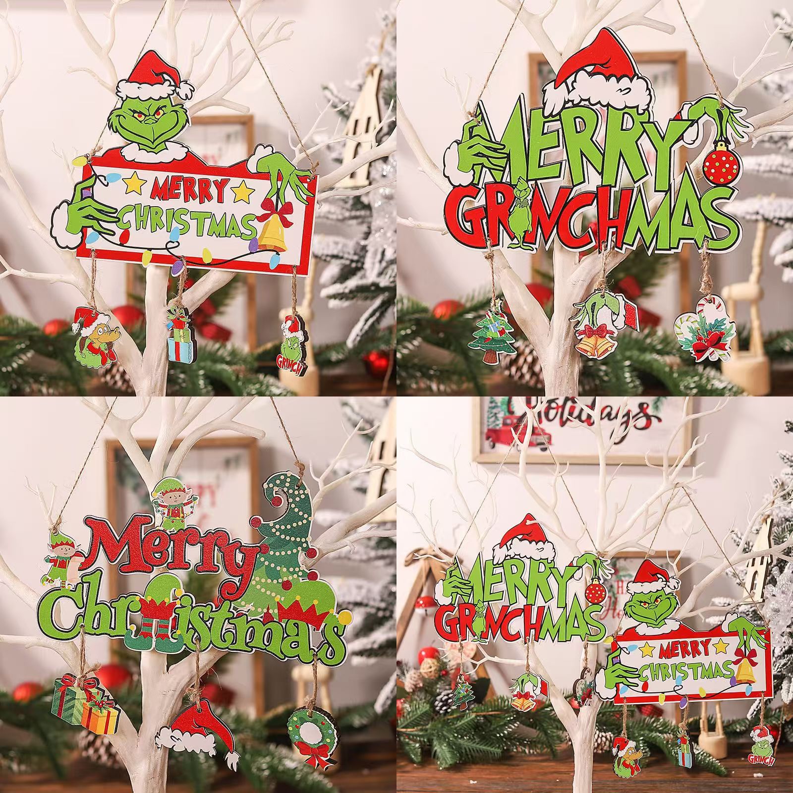 Shenzhen Hongjingding Electronics Co., Ltd. Wholesale Creative Christmas Party Decoration Grinch Paper DIY Door Pendant Xmas Tree Hanger Hanging Signs Home Decor