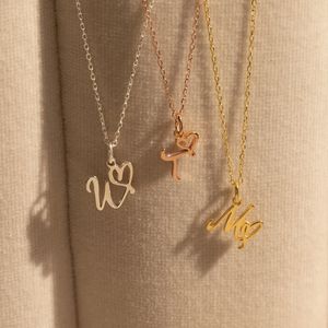 Wholesale Jewelry  Artistic Capital Letter Necklace Gold Stainless Steel Gold Tiny Initial Pendant Necklaces