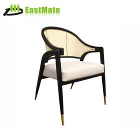 Modern Luxury Restaurant Living Room Furniture Rattan Backrest Wooden Dining Lounge Chair