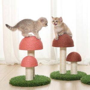 Multi-colors small mushroom cat tree flax mushroom cat scratcher tree cat scratching post