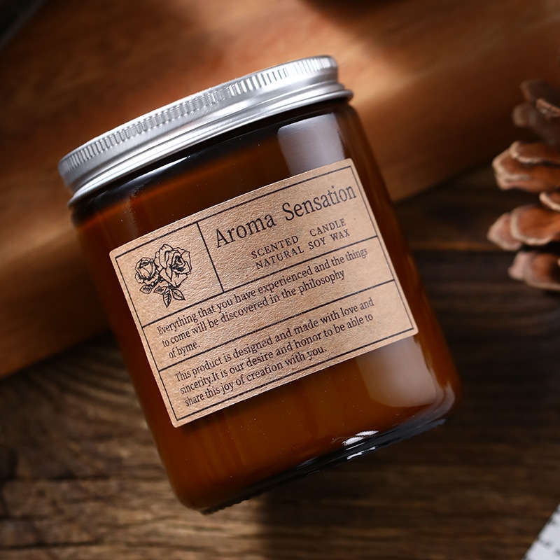 Wholesale & Customization 200g Tawny jar Glass bottle scented candle Smokeless soy wax Bedroom household scented candle