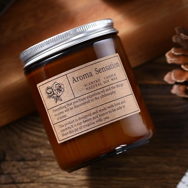 Wholesale & Customization 200g Tawny jar Glass bottle scented candle Smokeless soy wax Bedroom household scented candle