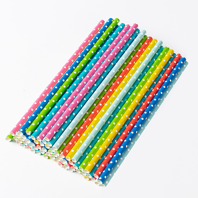 Wholesale High Quality Disposable Degradable Paper Straw Safe Food Grade Colored Polka-dot Paper Straws