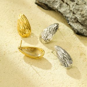 Fashion Jewelry 18K Gold Plated Water Drop Texture Stud Earrings New French Titanium Steel Earrings For Women