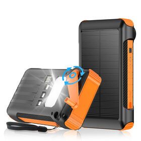 Solar Power Bank With LED Flashlight, hand shaking power generation, built-in cable 20000mAh