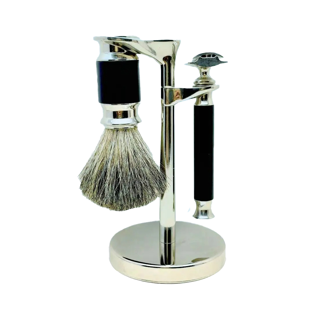 Traders collection Deluxe Shaving Set Badger Hair Shaving Brush Safety Razor and Metal Stand for a Luxurious Shave