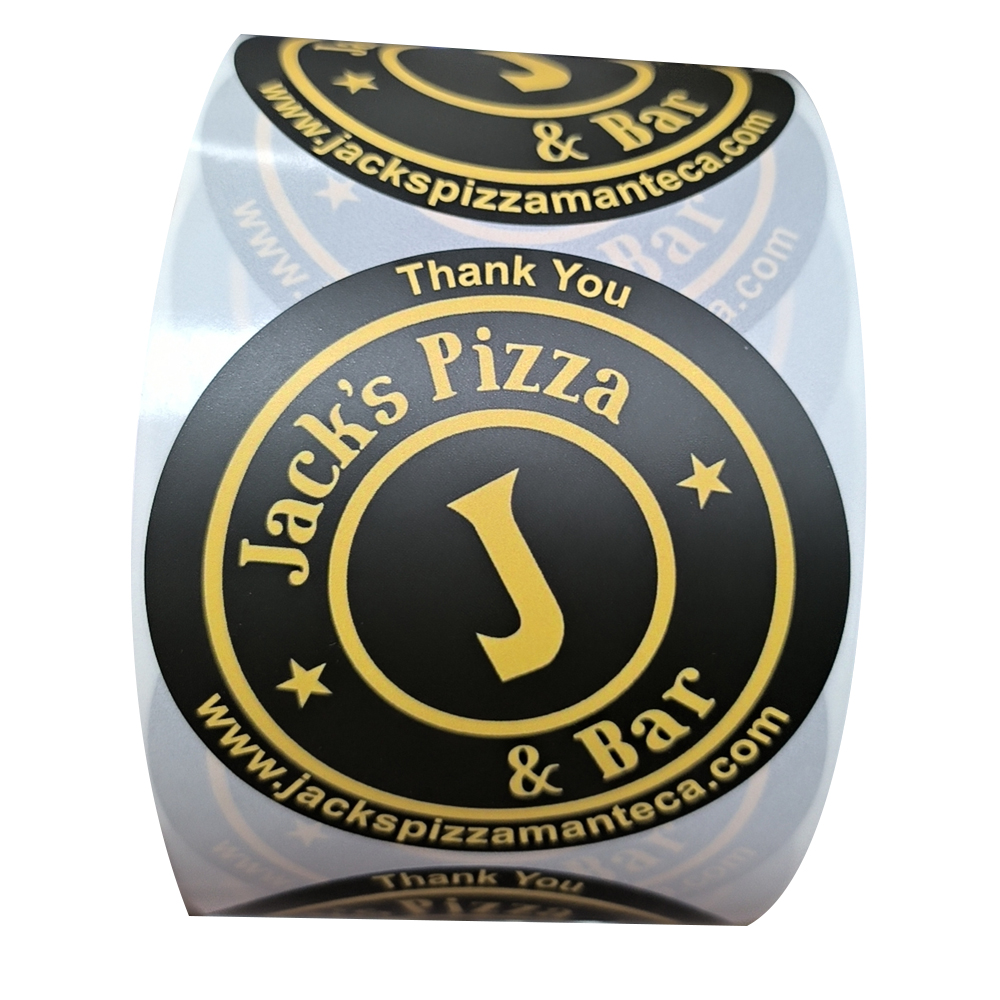 Custom Printed Roll Circle Plastic Waterproof Synthetic Paper Adhesive Vinyl PVC  Round Pizza Box Label Sticker