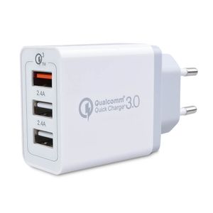 New Factory price 3 Usb Port 30W QC 3.0 with Cable Fast Charging UK EU US Wall charger for Muti Cable Charging same time