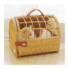 Adorable unique rattan wicker trolley pet carrier bags dog cat bunny accessories wholesale price