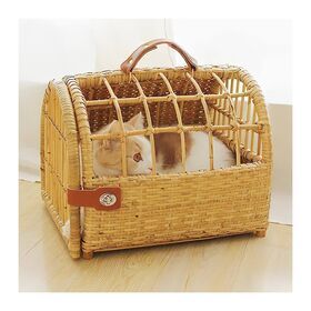 Adorable unique rattan wicker trolley pet carrier bags dog cat bunny accessories wholesale price