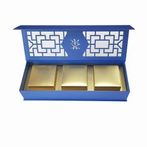 High-end Blue Eco-friendly Packaging Box For Tea Coffee Customized Hollowing Out Design Gift Paper Box