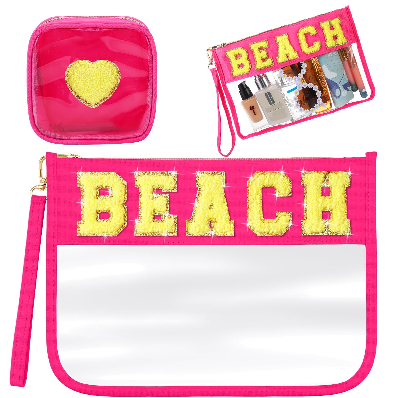 Hejin Cehua (shenzhen) Co., Ltd. High quality new chenille letter cosmetic bag pvc large capacity portable transparent travel wash storage bag