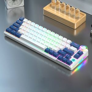 60% transparent acrylic Two color injection molding multimedia rotary button RGB 63 key desktop wireless mechanical keyboard