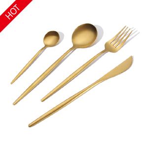 Nordic commercial stainless steel portuguese spoon fork set dinner knife flatware mirror gold colored cutlery silverware