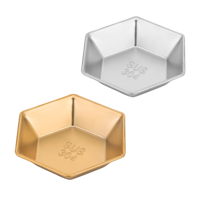 2024 New Design Plate And Tray 304 Stainless Steel Dish Hexagonal Seasoning Plates Snack Fruit Dessert Tray Storage Dishes