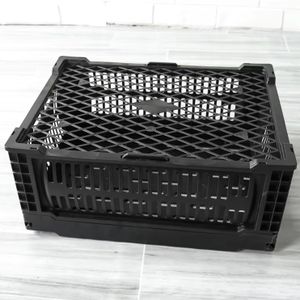 Black Foldable & Collapsible Plastic Crate with PP Material Mesh Basket Includes Lid-Storage Container