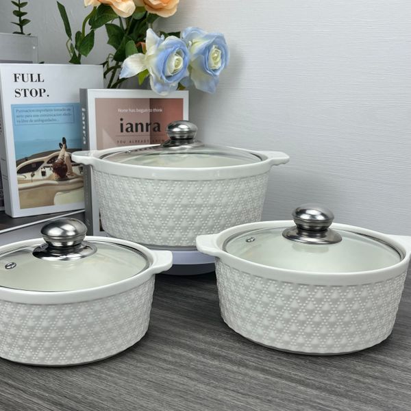 Wholesale Kitchen Pots Casseroles Non Stick Cookware Sets and Bowl Dinnerware Plates Set Ceramic Soup Pot Cooking Pot Set