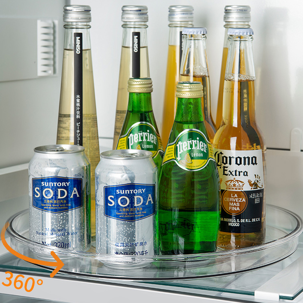 Custom Label Clear 360 Degree Rotating Round Plastic Lazy Susan Turntable Food Storage Container Organizer Kitchen Refrigerator